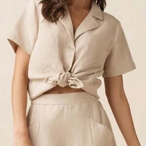 NWOT Vetta Capsule The Linen Collared Shirt Stone Beige Size S